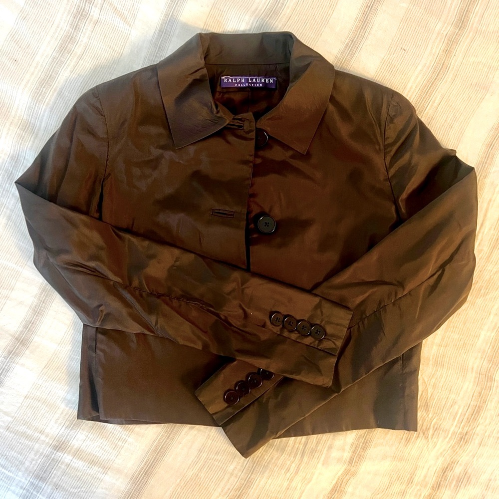 Ralph Lauren Purple Label brown silk taffeta jacket.